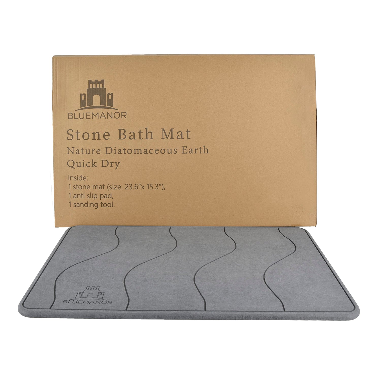 BLUEMANOR Stone Bath Mat, Ultra Absorbent Non-Slip Earth Bath Mat, Quick Drying Bathroom Floor Mat, Elegant Design, Eco-Friendly and Easy to Clean - Gray (23.6 x 15.3)